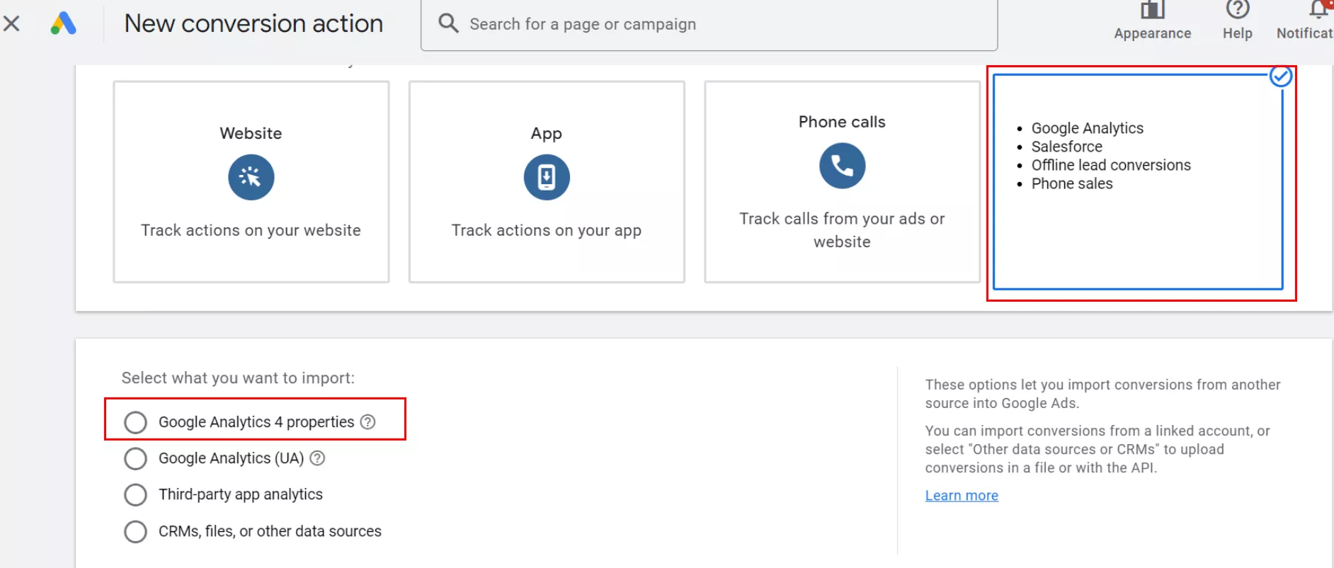 Выберите &laquo;Google Analytics 4 properties&raquo;.