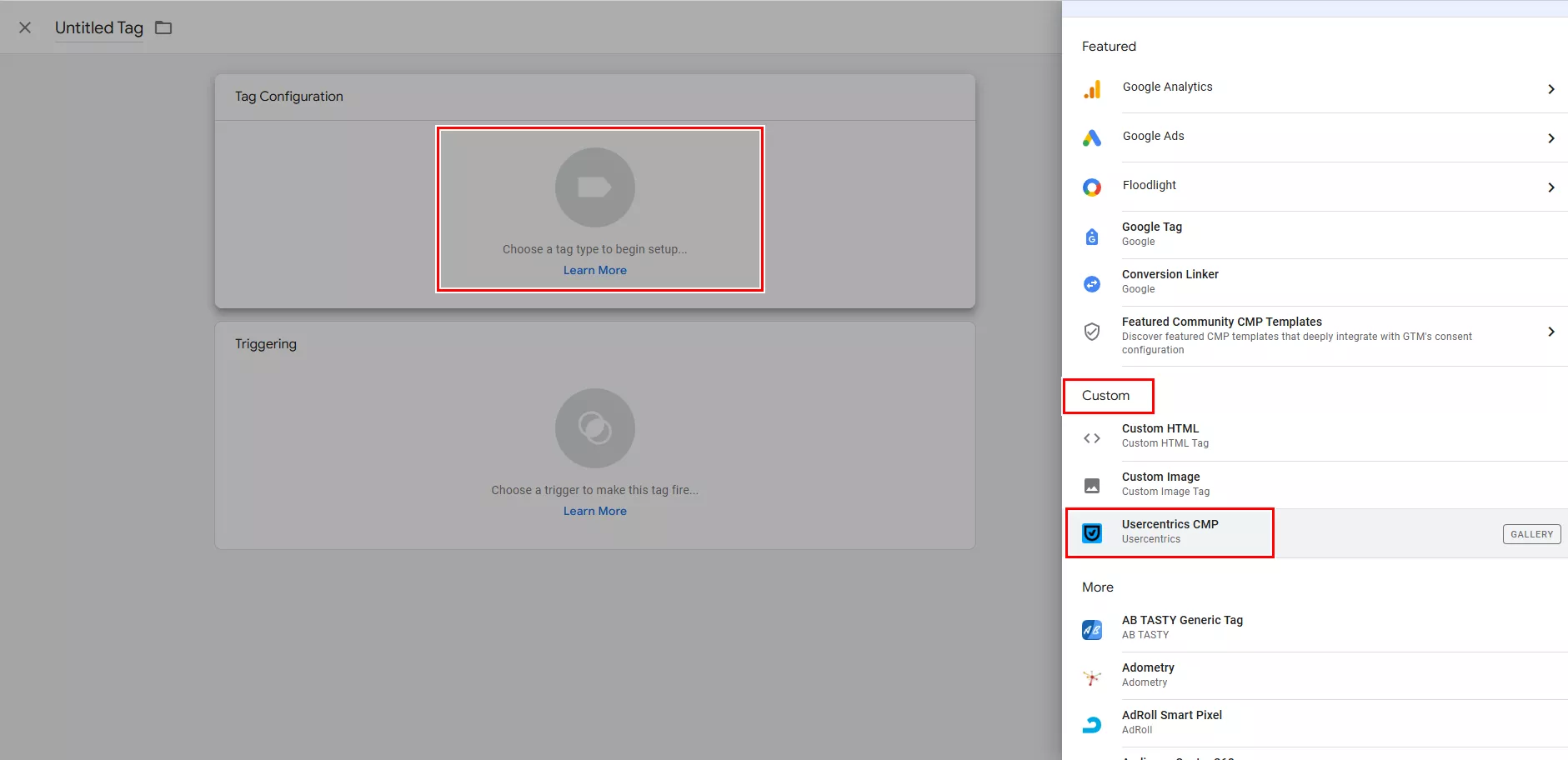 Создание тега Usercentrics CMP