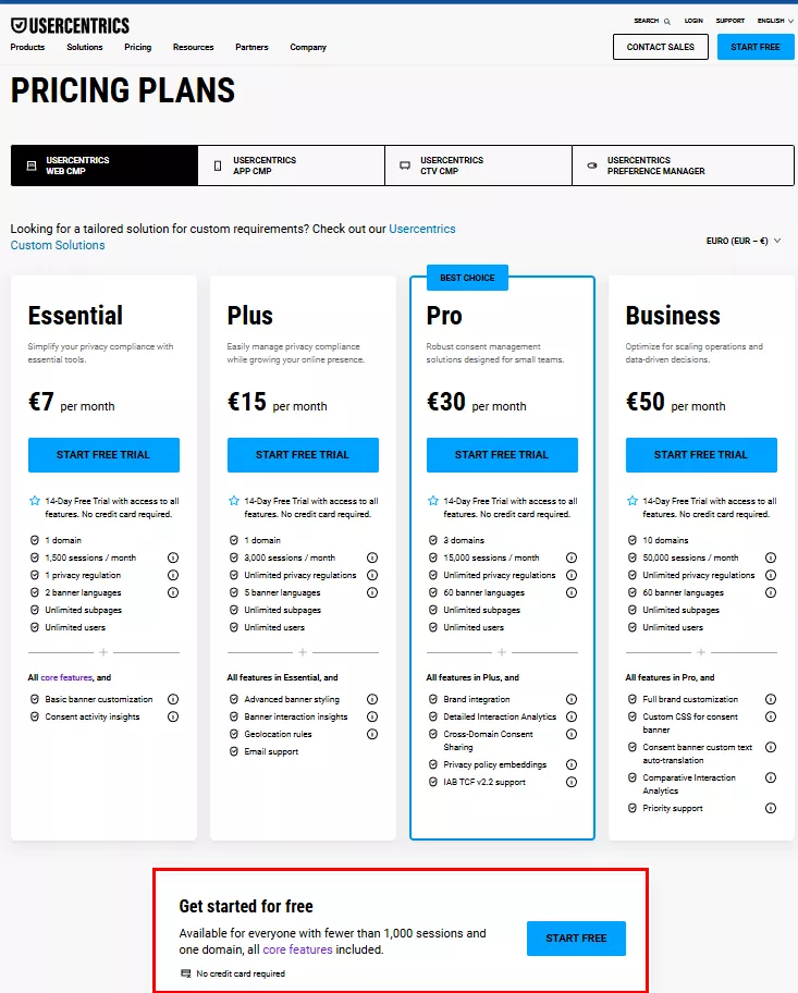 Регистрация на платформе Usercentrics