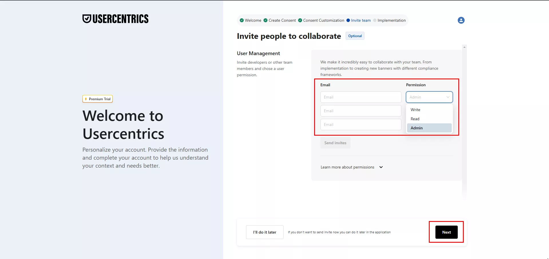 Регистрация на платформе Usercentrics