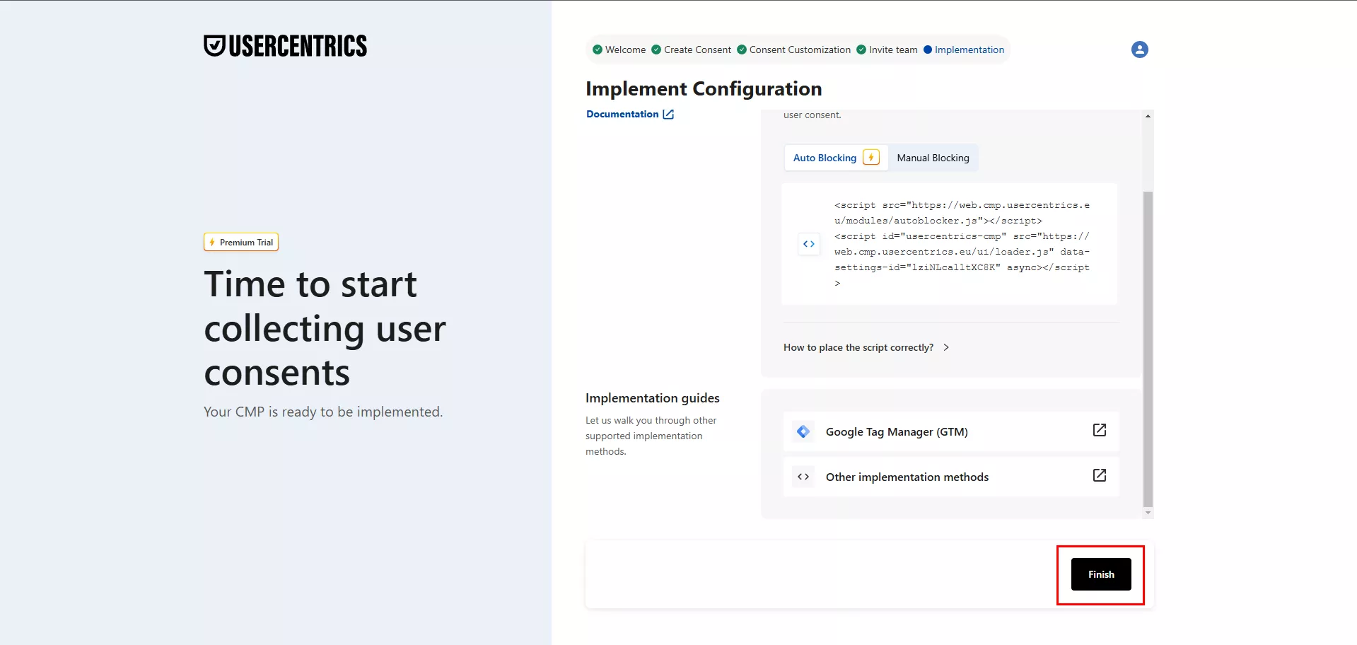 Регистрация на платформе Usercentrics