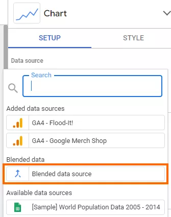 відкрийте список «Data source», що випадає, і виберіть створене раніше об’єднане джерело