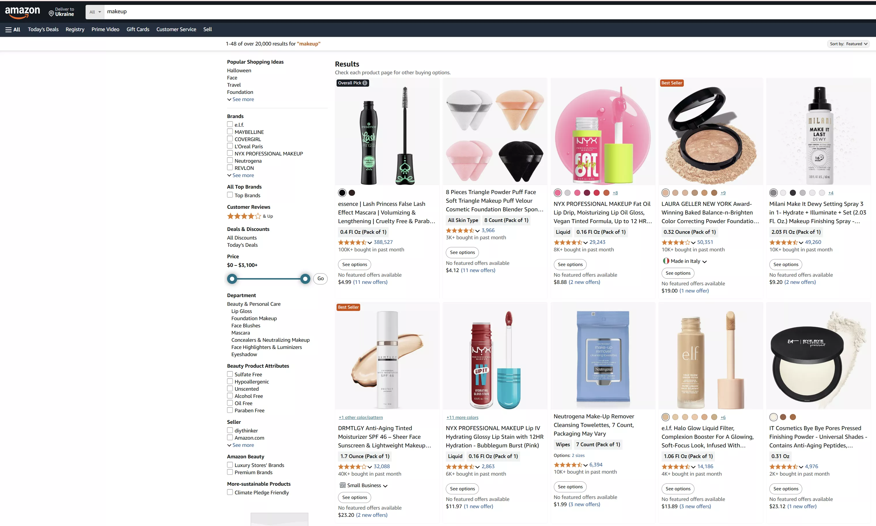 Подборка товаров на Amazon в категории MakeUp