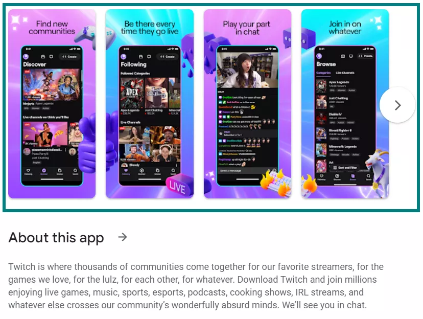 App screenshots