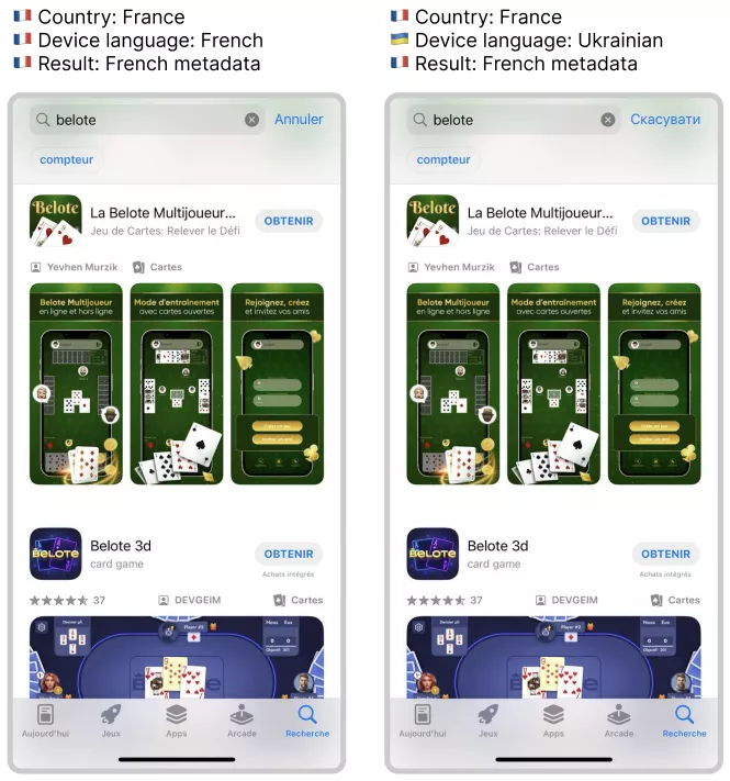 belote localization differences