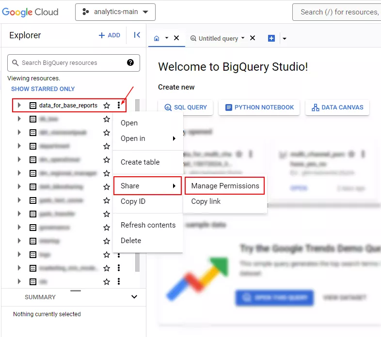Далее выберите More options &mdash; Share &mdash; Manage Permissions.