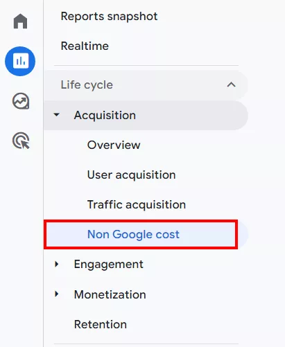 Для этого перейдите на «Reports» ― «Acquisition» ― «Non Google Cost».