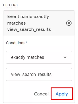 Додайте фільтр на події, щоб відображалась лише подія «view_search_result».