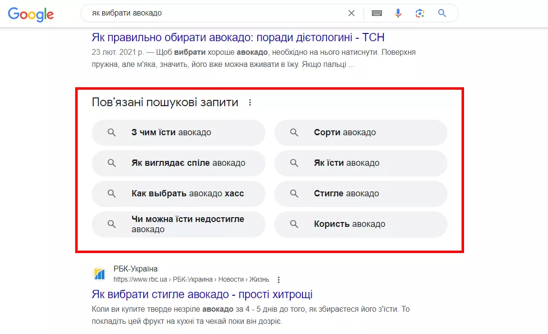 Пов’язані пошукові запити у видачі