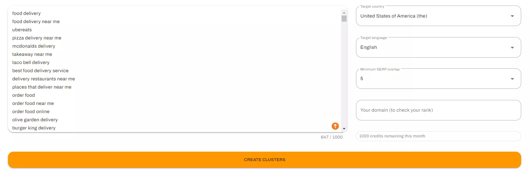 Кластеризація ключових слів за допомогою Free SERP Keyword Clustering Tool