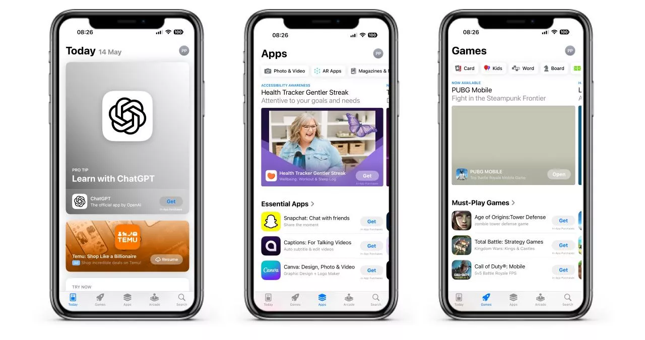 Приклад відображення вітрини App Store в кількох вкладках