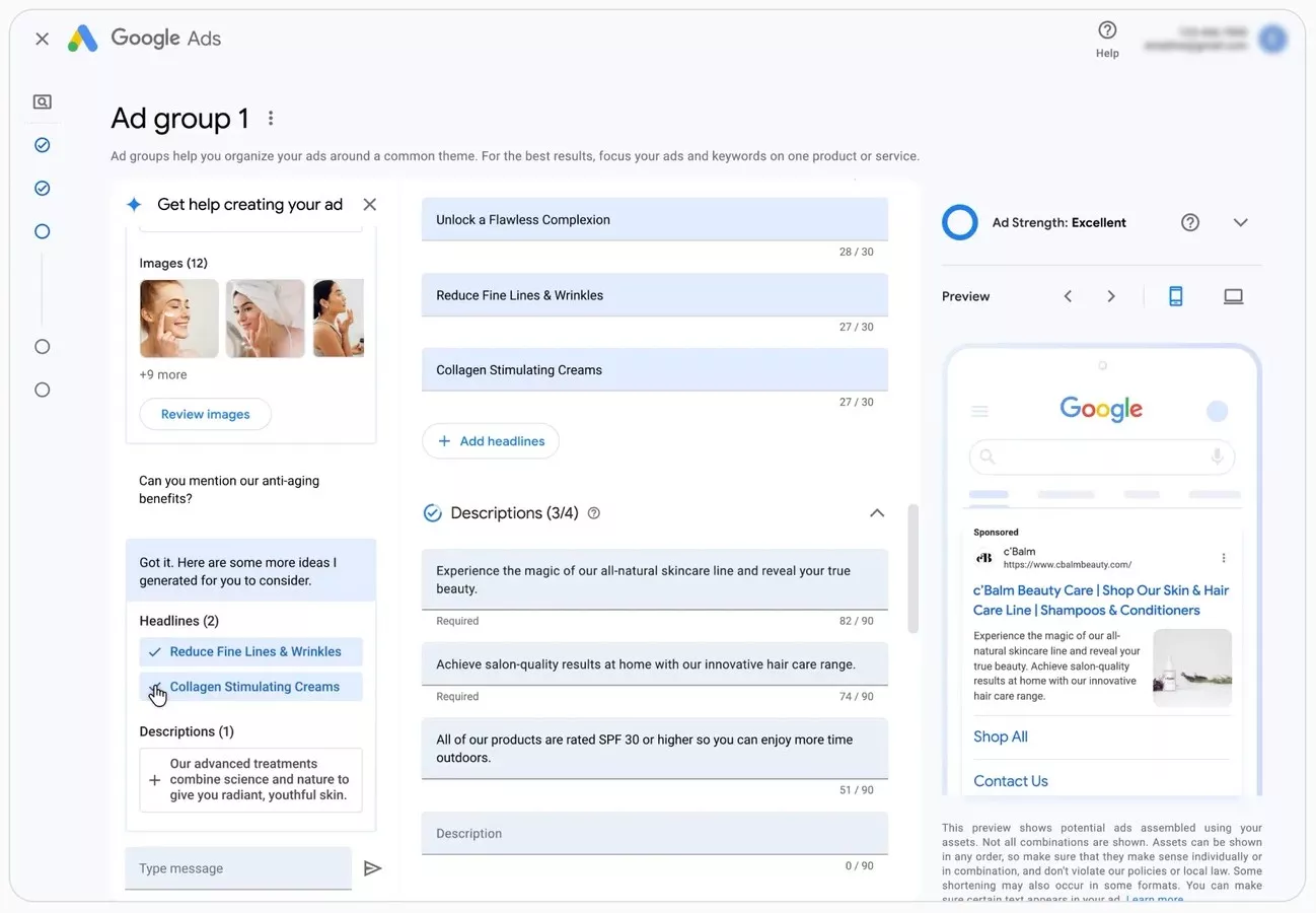 Google Ads: пример группы объявлений