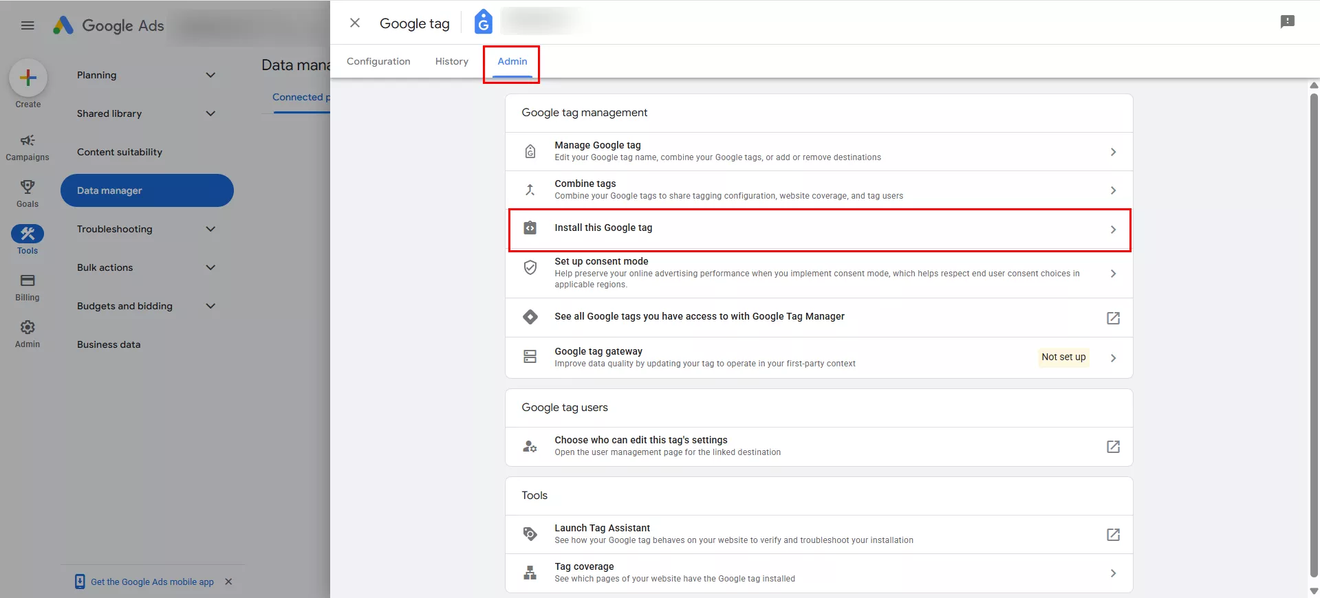 Натисніть &laquo;Установити цей тег Google&raquo; (Install this Google tag).