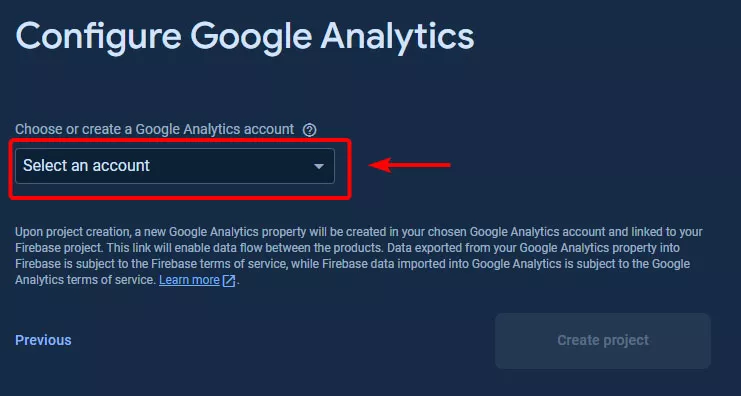 Нажмите «Выбрать аккаунт» (Select an account)