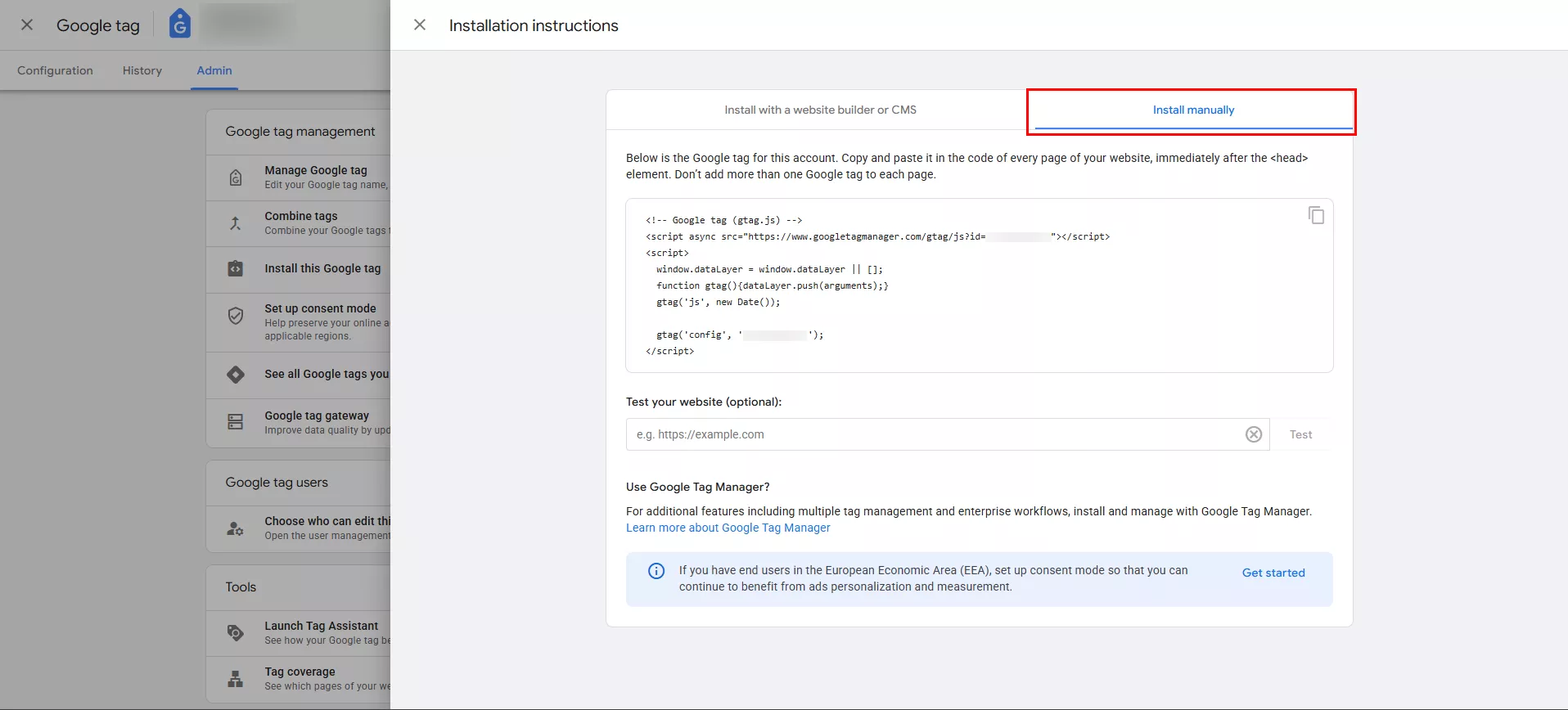 Перейдіть у вкладку &laquo;Встановити вручну&raquo; (Install manually).