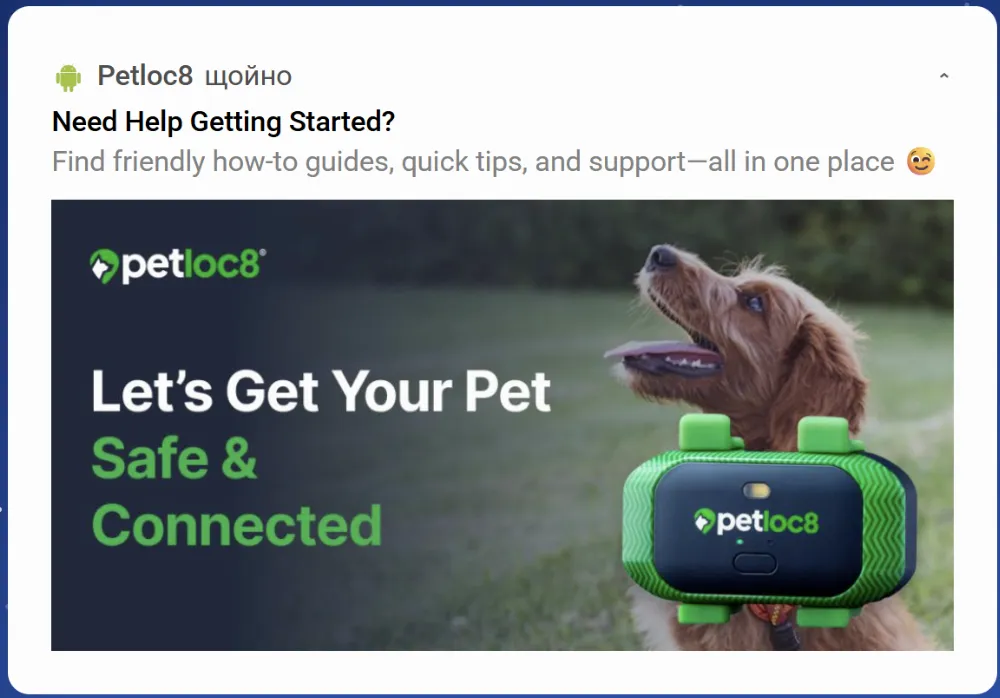 petloc8 retention welcome мобільний пуш