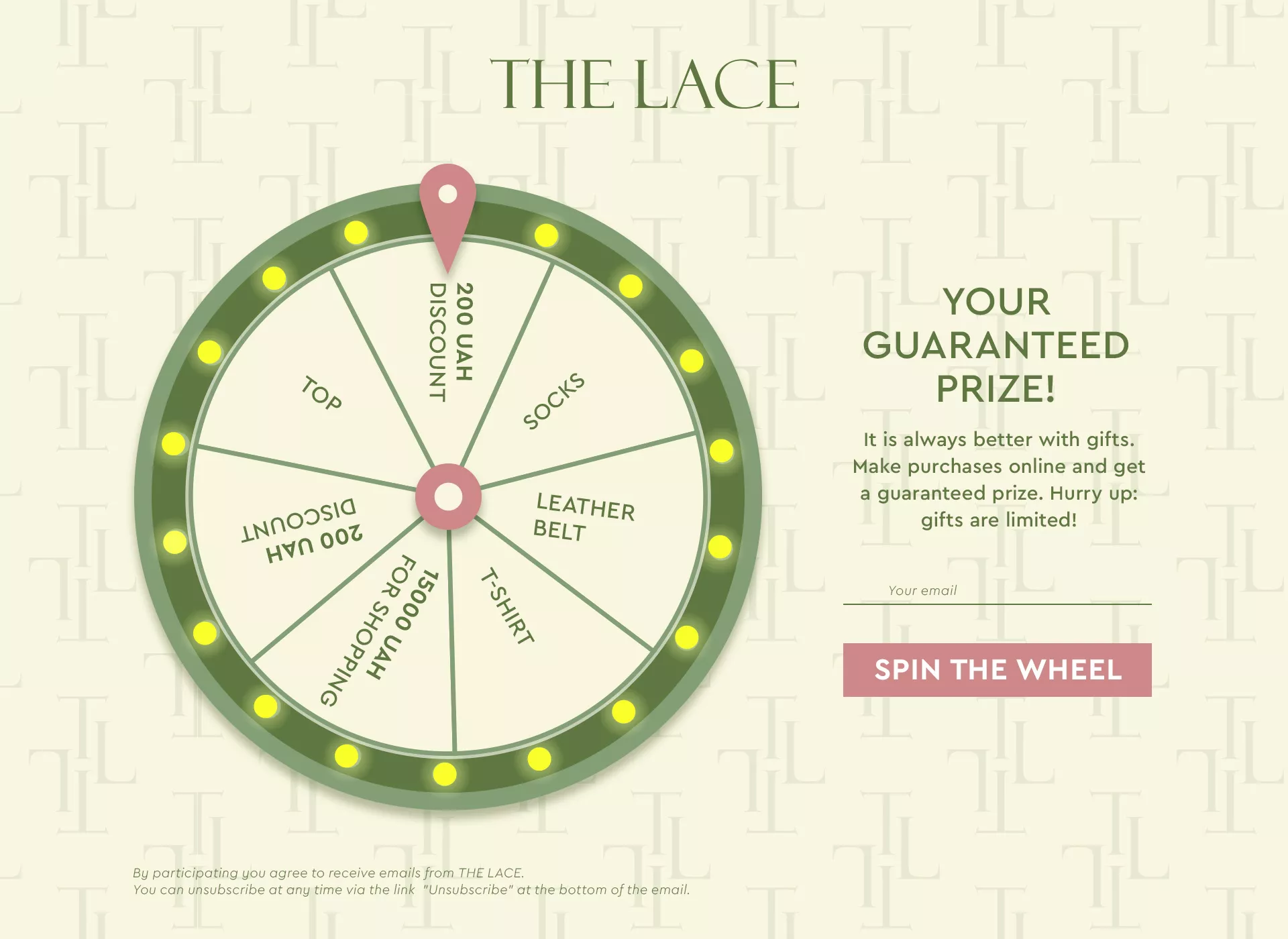 поп ап форма для email рассылки the lace en
