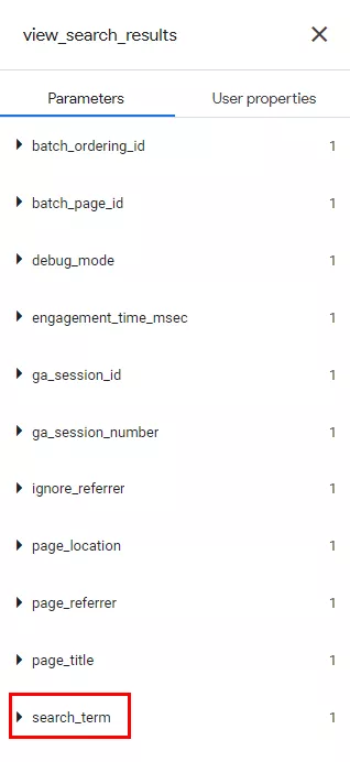 Серед параметрів знайдіть search_term та натисніть на нього.