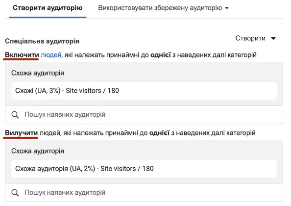 Так ви утворите різні аудиторії з одного інструменту, та можете запустити на них різні оголошення.