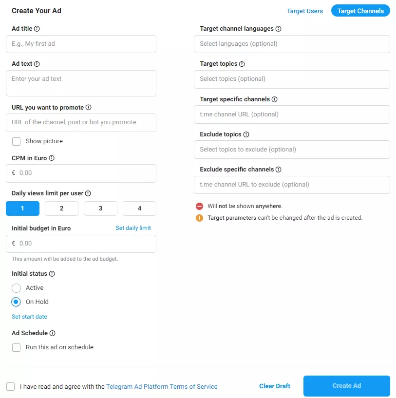 Таргетинг по каналах в Telegram