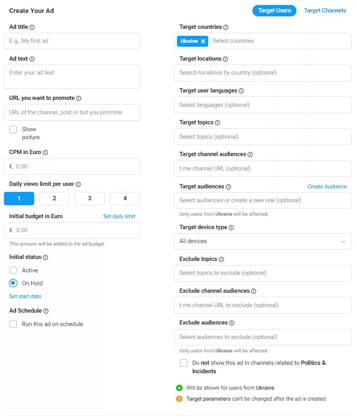 Таргетинг по користувачу в Telegram