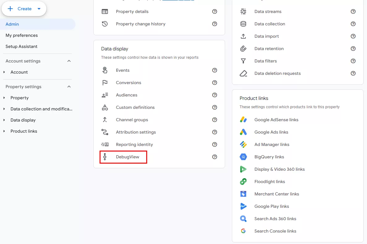 У меню адміністратора в Google Analytics 4 знайдіть розділ DebugView і перейдіть в нього.