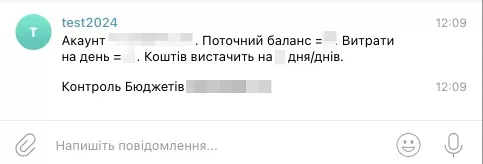 Успішно налаштований код відправлятиме інформацію про баланс таким повідомленням.&nbsp;