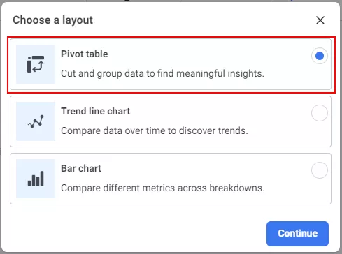 Выберите «Pivot table», чтобы получить удобный формат для загрузки