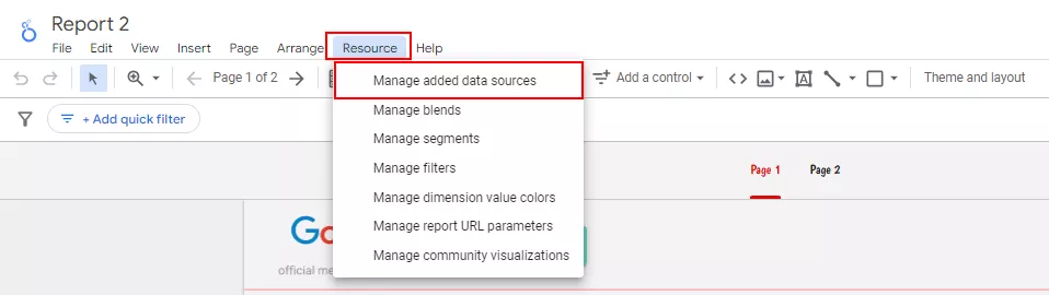 Выберите Resource &mdash; Manage added data sources.