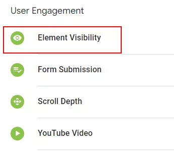 Далі створіть тригер Element Visibility, який відстежує появу тексту, кнопки або іншого елемента на екрані користувача