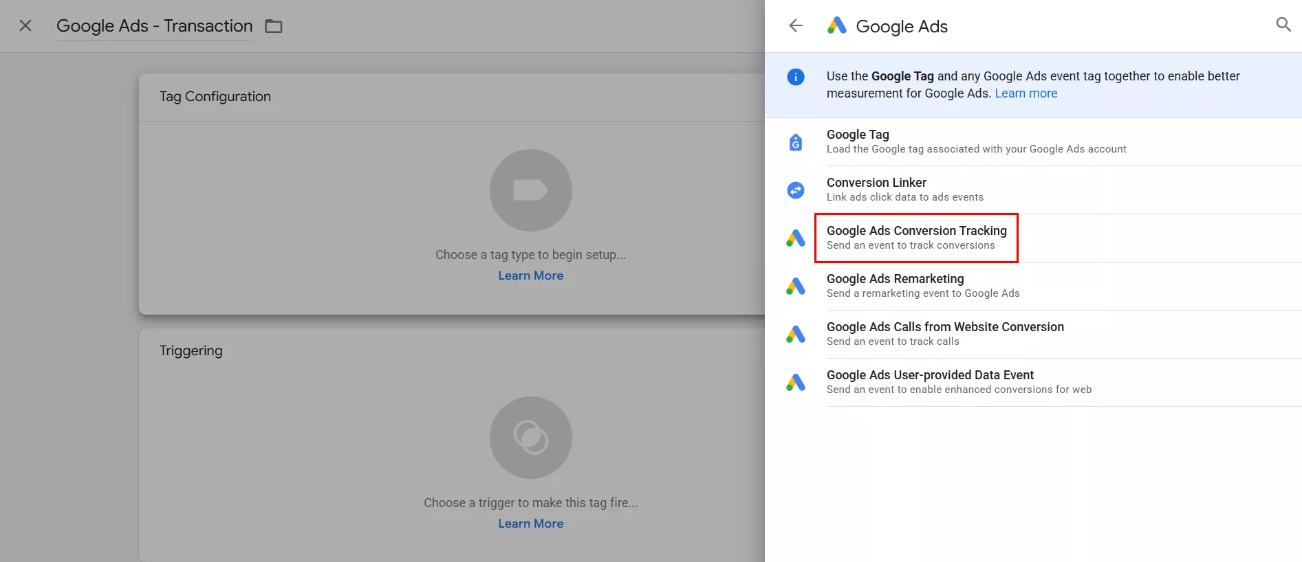 Обирайте «Google Ads» і далі натисніть «Відстеження конверсій у Google Ads»