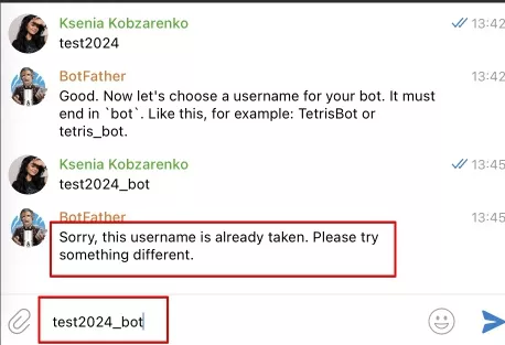 Зауважте, що username не обов&rsquo;язково має співпадати з name чат-боту.&nbsp;